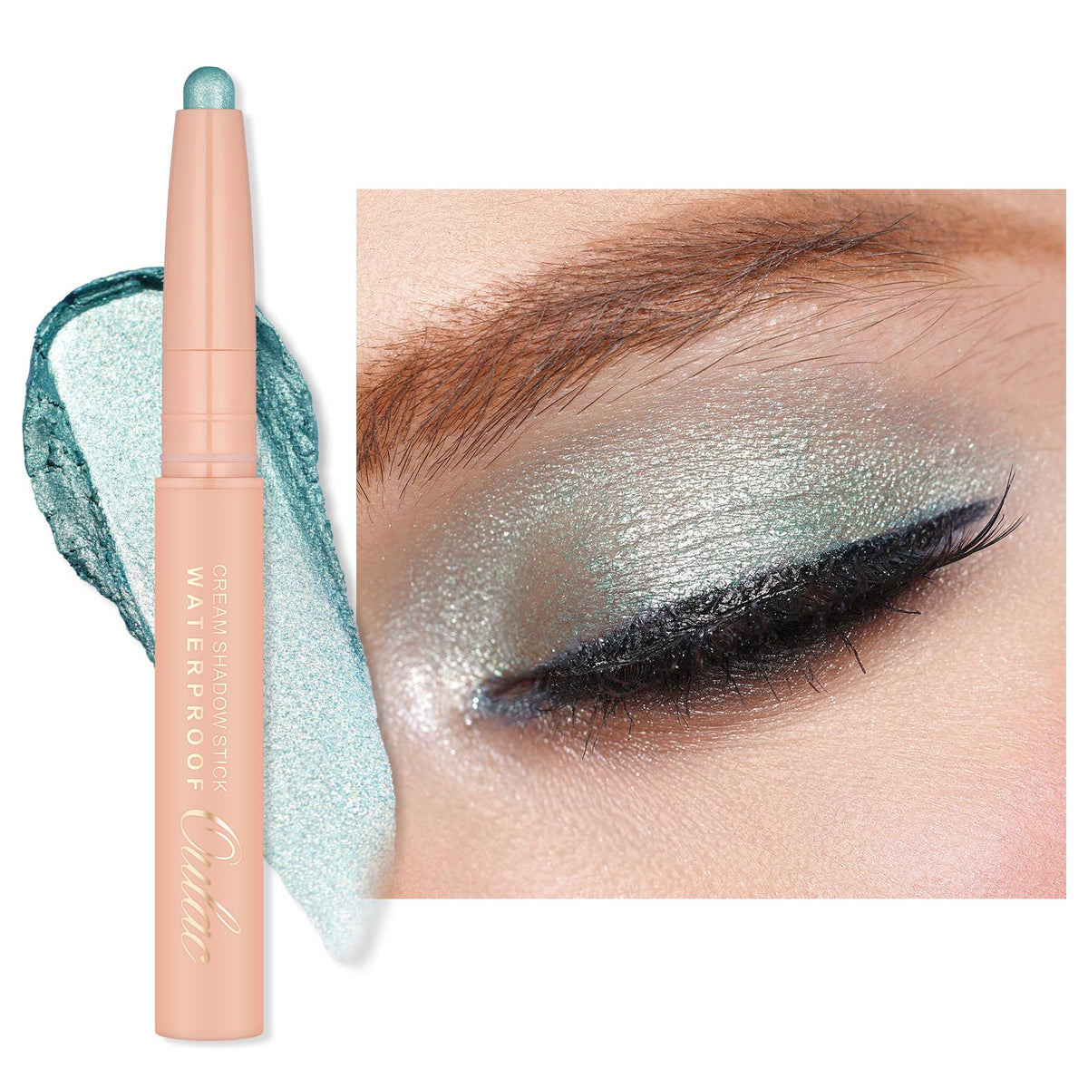 Oulac Waterproof Eye Shadow Stick, Shimmering Glitter, Vegan, 19 Seafoam, 3.8G