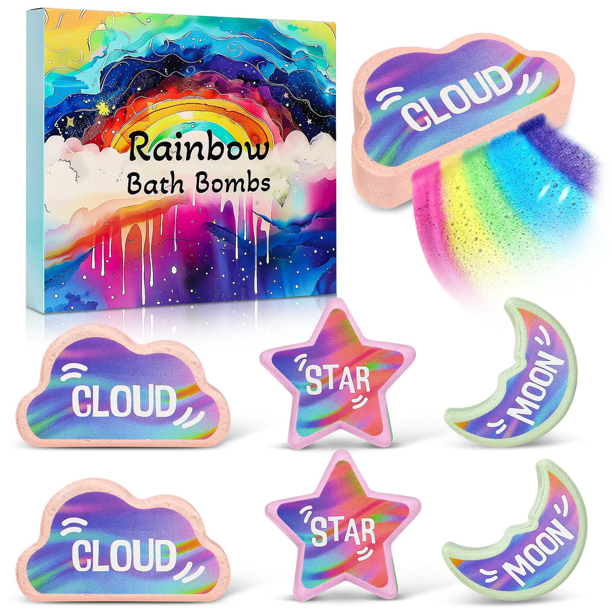 Awkuwa Rainbow Bath Bombs - 6 Pcs Handmade Colorful Kids Bubble Bath, Perfect Christmas Gifts