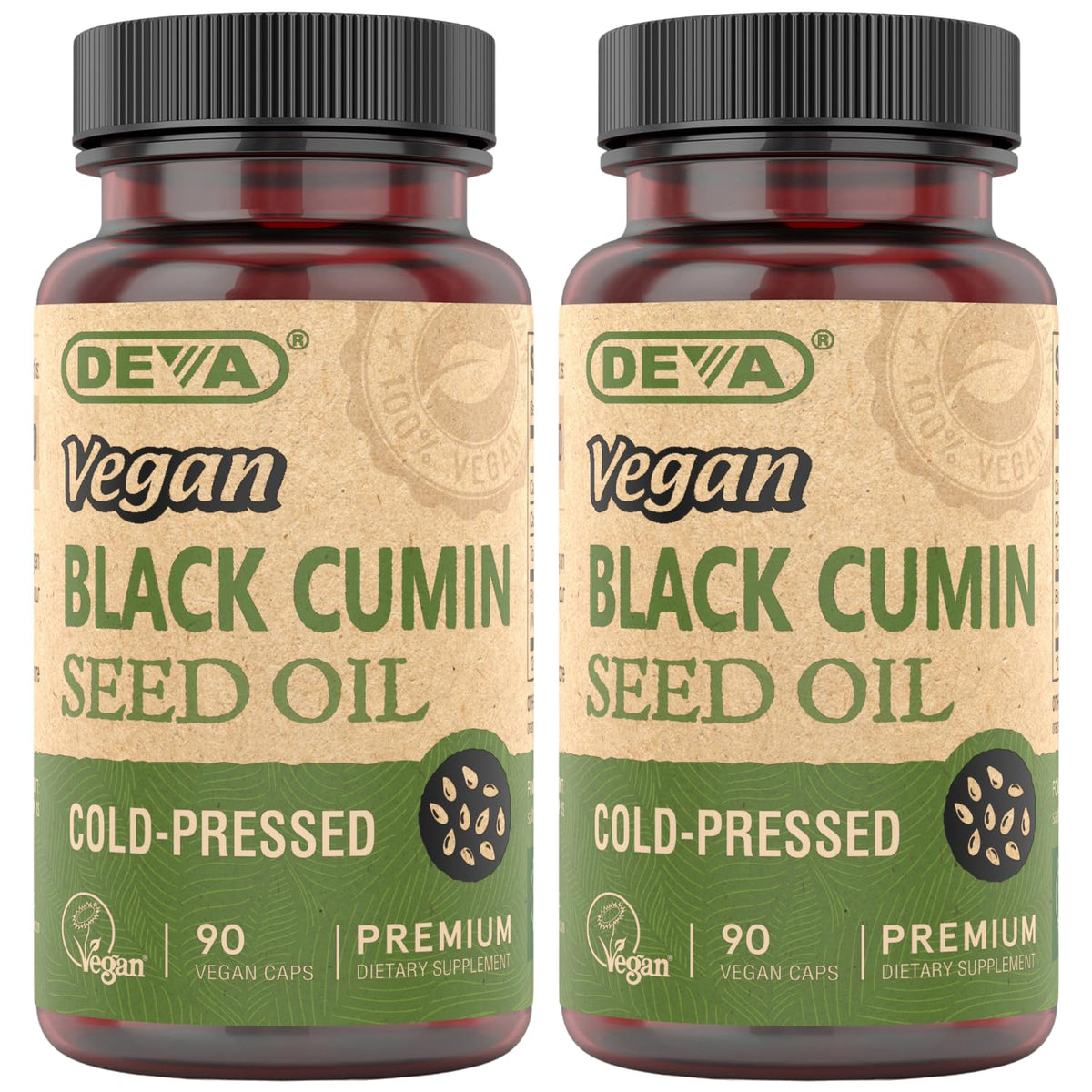 Deva Vegan Black Cumin Seed Oil, Cold-Pressed, Unrefined, 90 Vegan Capsules, 2-Pack