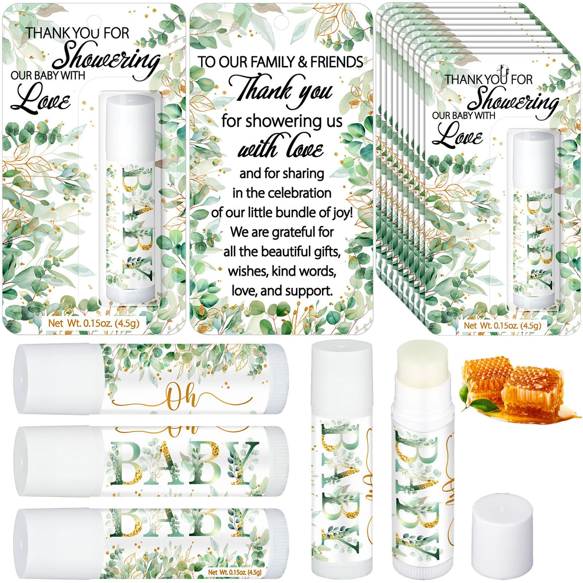 Sacubee Baby Shower Lip Balm Favors - 30 Pack Greenery Eucalyptus Gifts For Guests