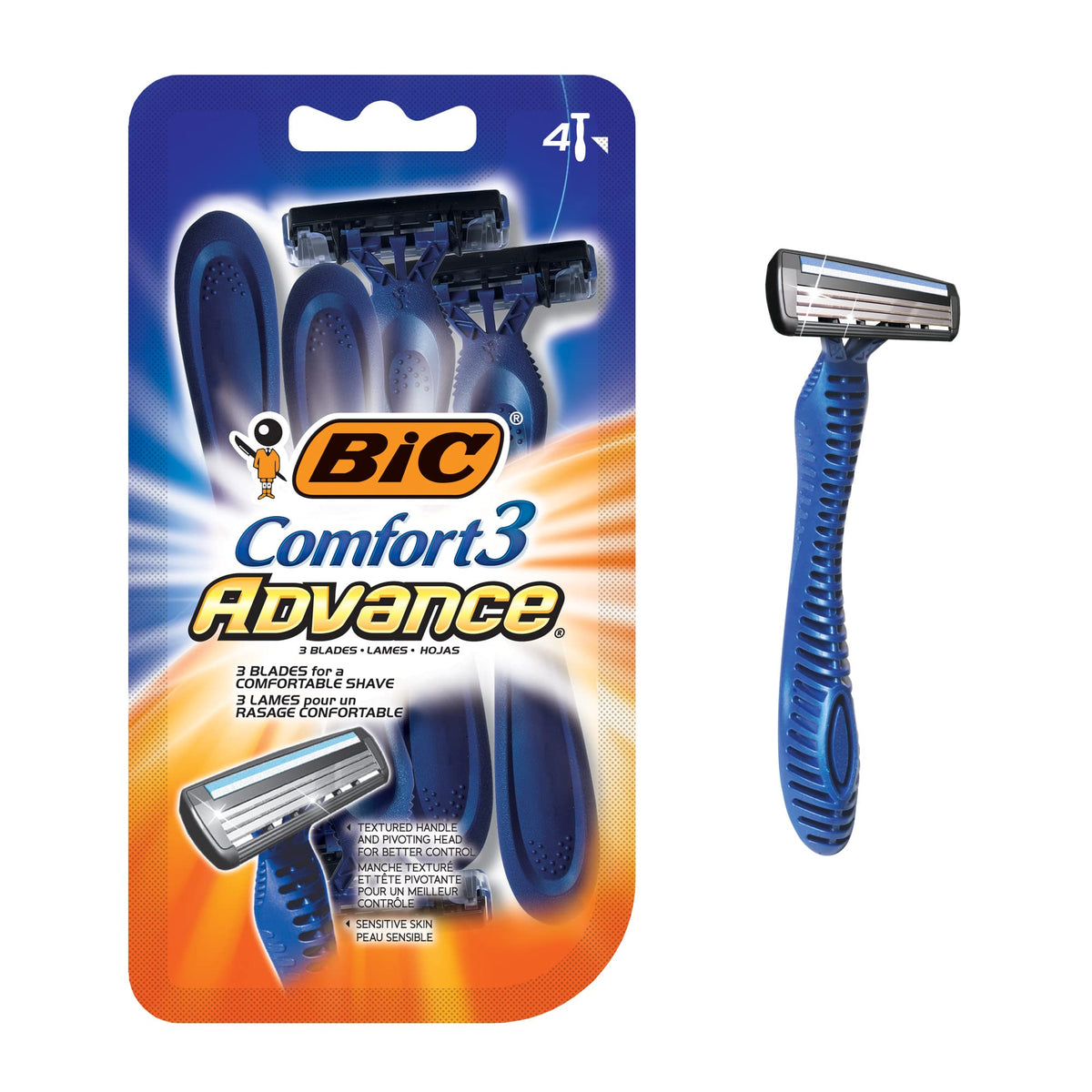 Bic Comfort 3 Advance Disposable Razors For Men, Ultra-Soothing Shave, 4 Count (Pack Of 6)