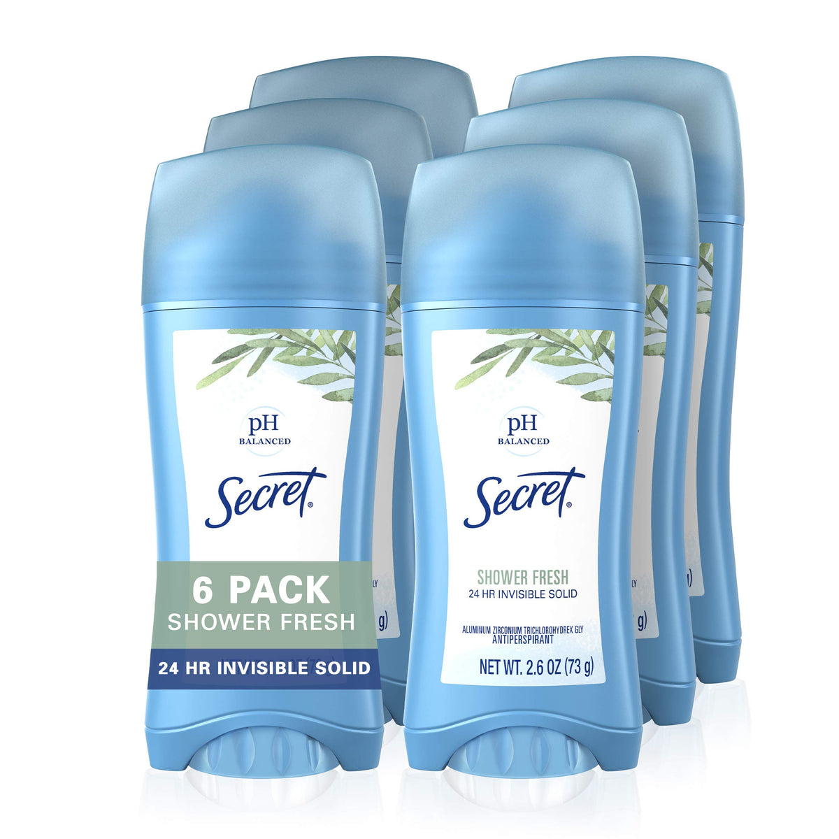 Secret Antiperspirant Deodorant For Women, Shower Fresh Scent, Invisible Solid, 2.6 Oz, 6 Pack