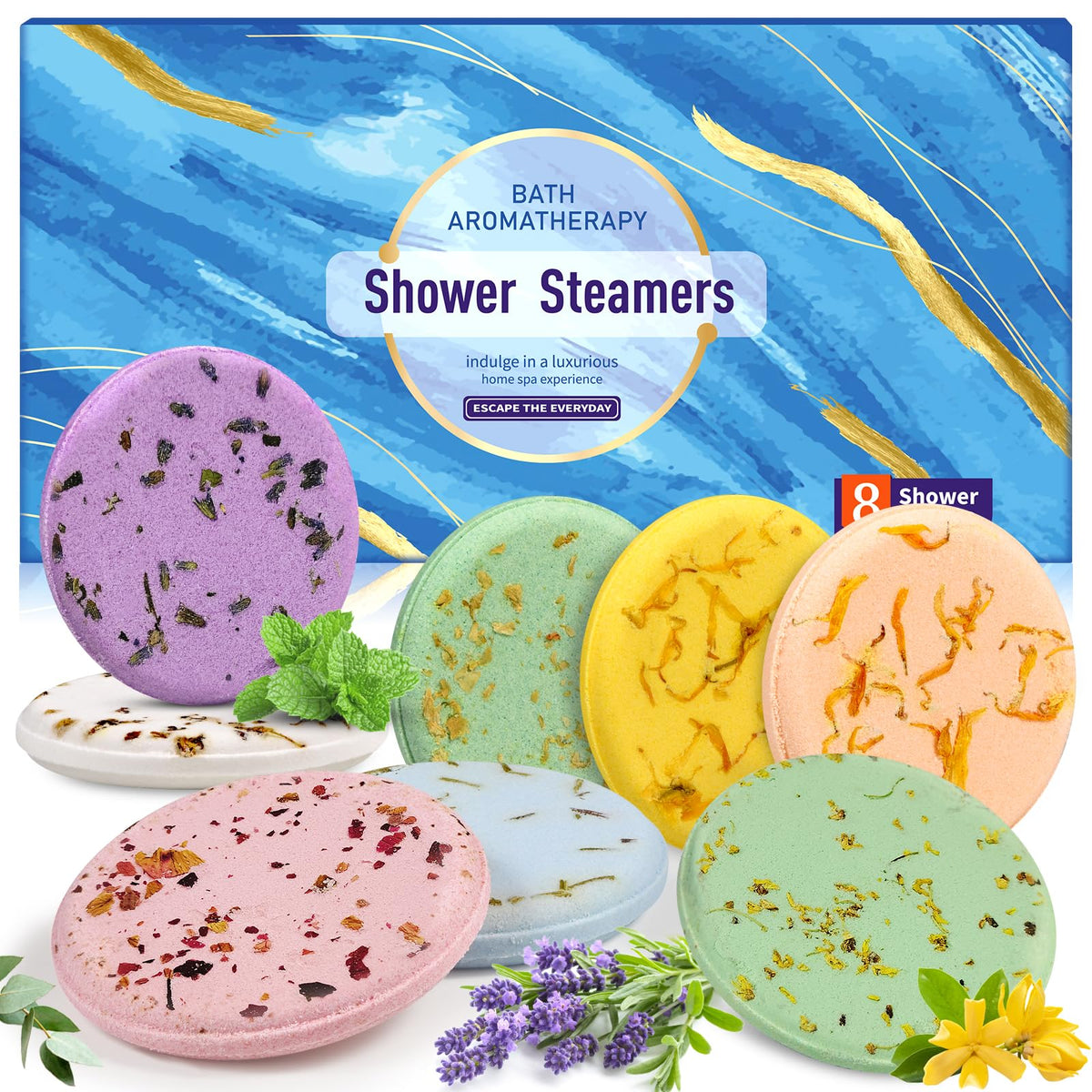 Oyekeep Shower Steamers - 8 Pcs Aromatherapy Shower Bombs For Relaxation & Stress Relief, Blue