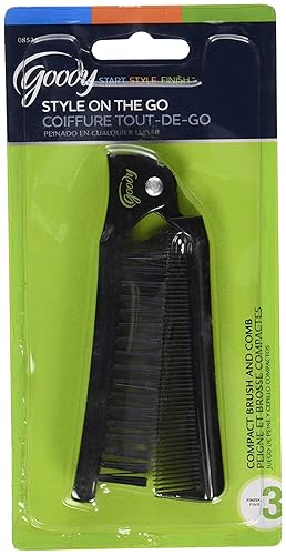 Goody Compact Brush And Comb Combo – Travel Size, 8.25&quot; Unfolded, Perfect For Purse Or Tote