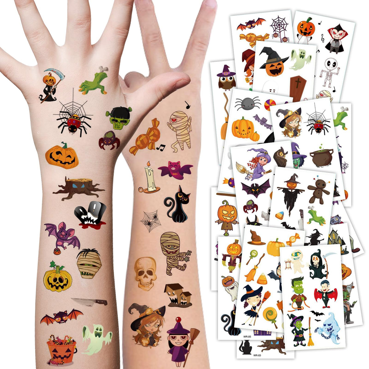 Iseobuoco 250 Halloween Temporary Tattoos For Kids - Fun Pumpkin, Ghost & Vampire Stickers