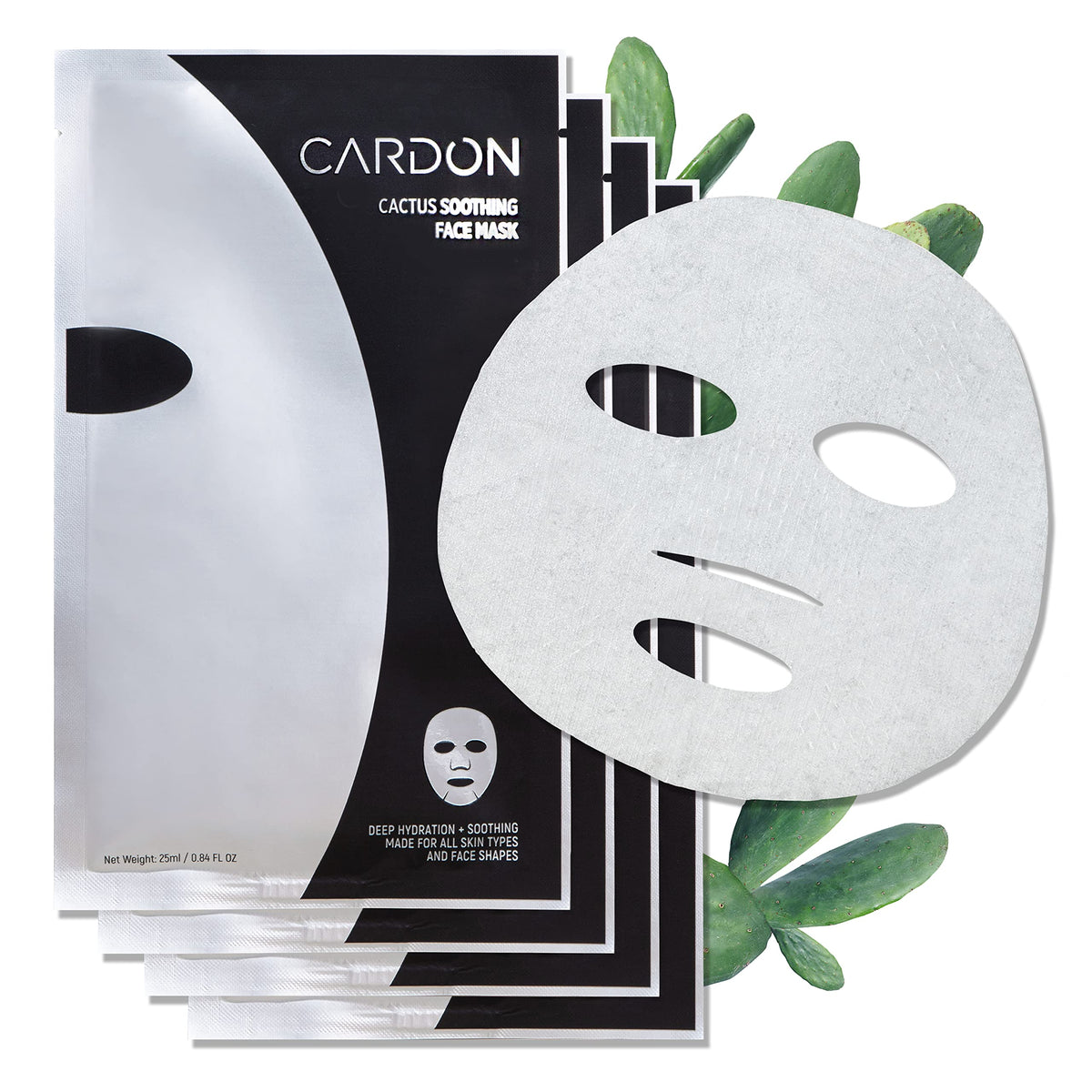 Cardon Cactus Soothing Sheet Mask For Sensitive Skin - 4-Pack With Vitamin E & Cica