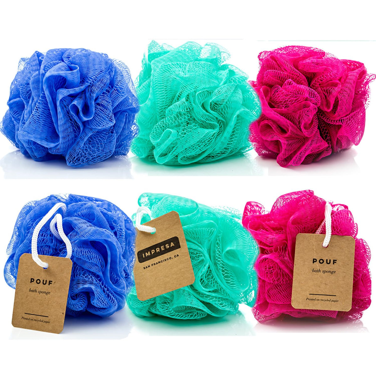 Impresa Loofah Mesh Bath & Shower Sponges - 6-Pack For Adults & Kids, Blue Lufas