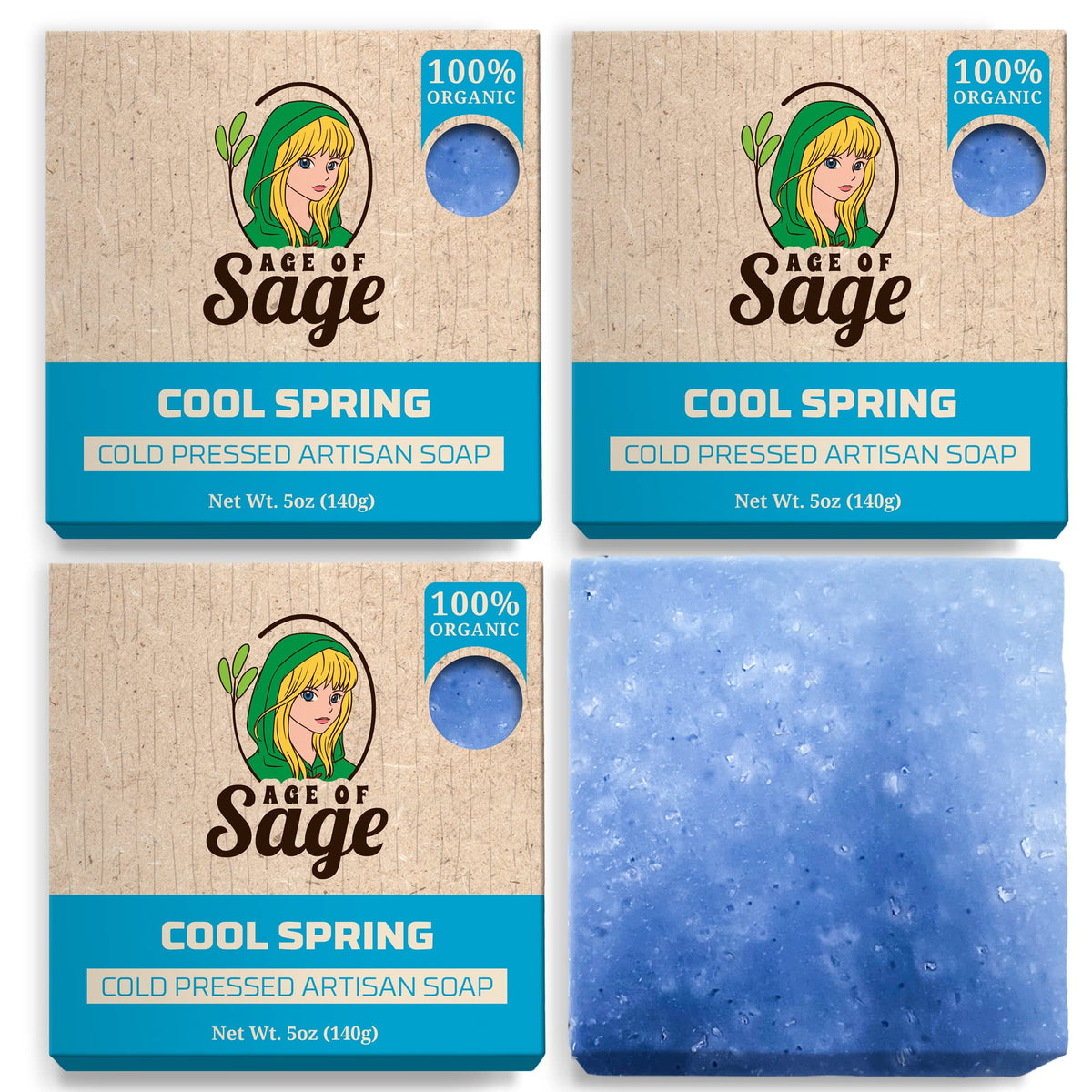 Age Of Sage Vegan Natural Bar Soap Gift Set For Men - Handmade Cool Spring Scent (4 Pack)