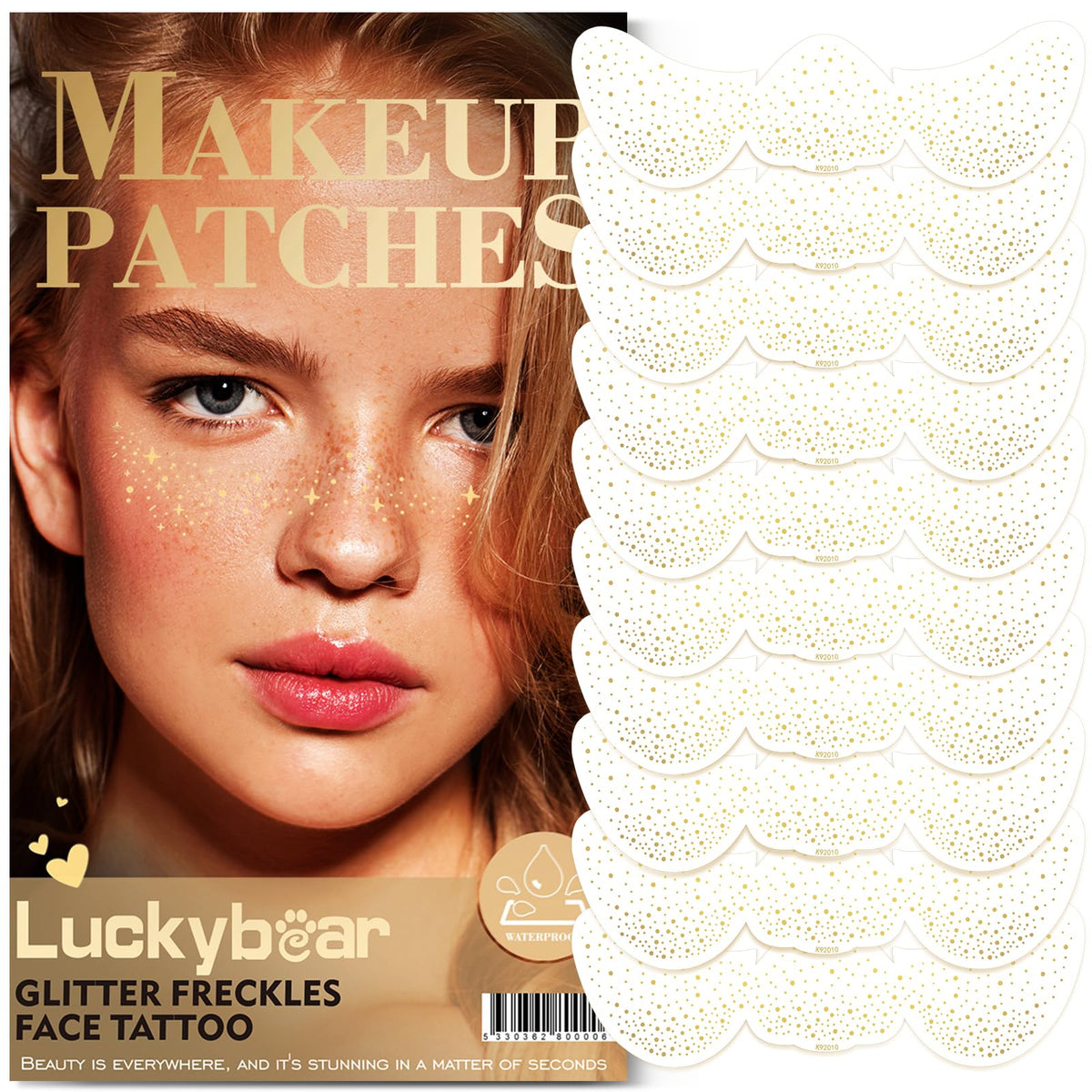 Luckybear Gold Glitter Freckles Face Tattoo Makeup Patches - Waterproof 10 Count For Parties