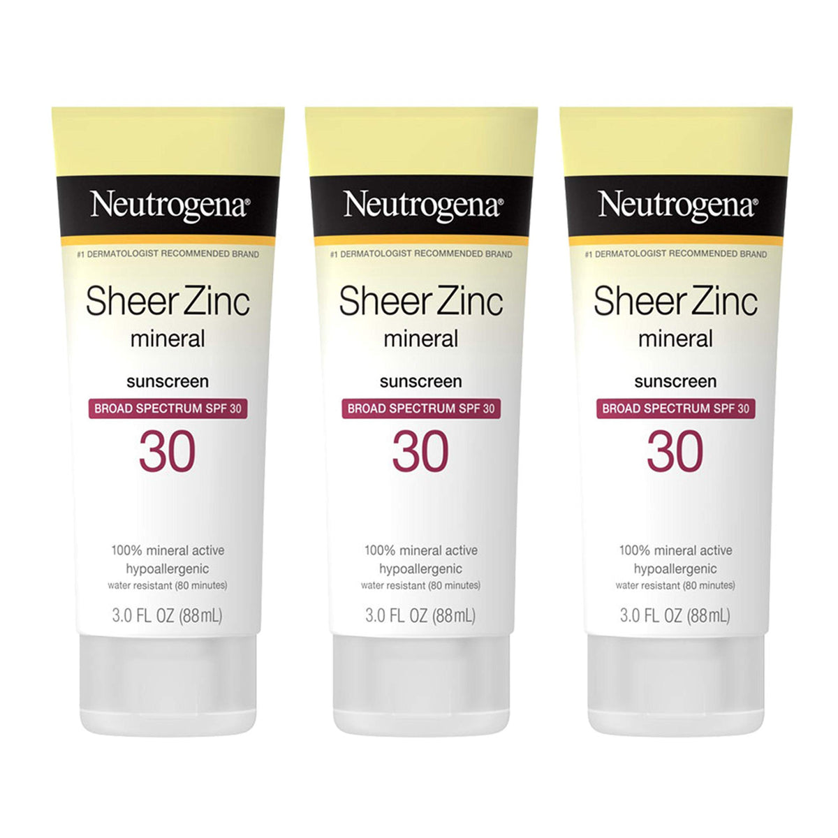 Neutrogena Sheer Zinc Oxide Sunscreen Lotion Spf 30, Water-Resistant, 3 Fl Oz (Pack Of