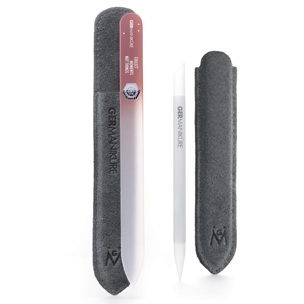 Germanikure Crystal Glass Cuticle Stick & Nail File Set In Suede Case - Handmade In Czech Republic