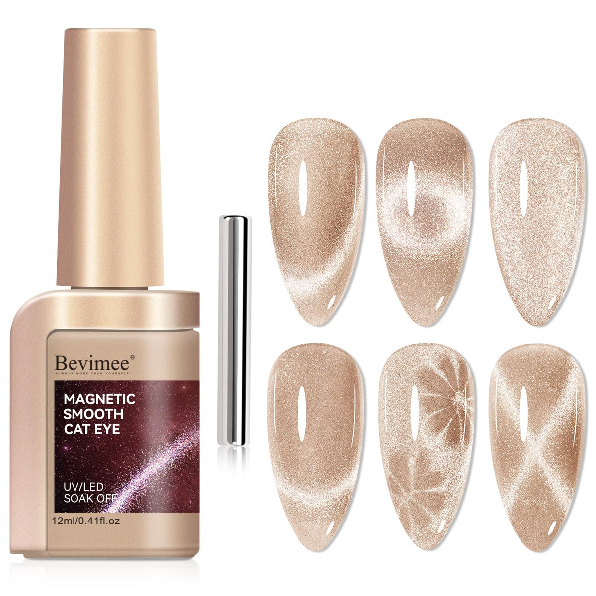 Bevimee Cat Eye Gel Nail Polish, Holographic Glitter Champagne Gold, 12Ml Uv Velvet Gel