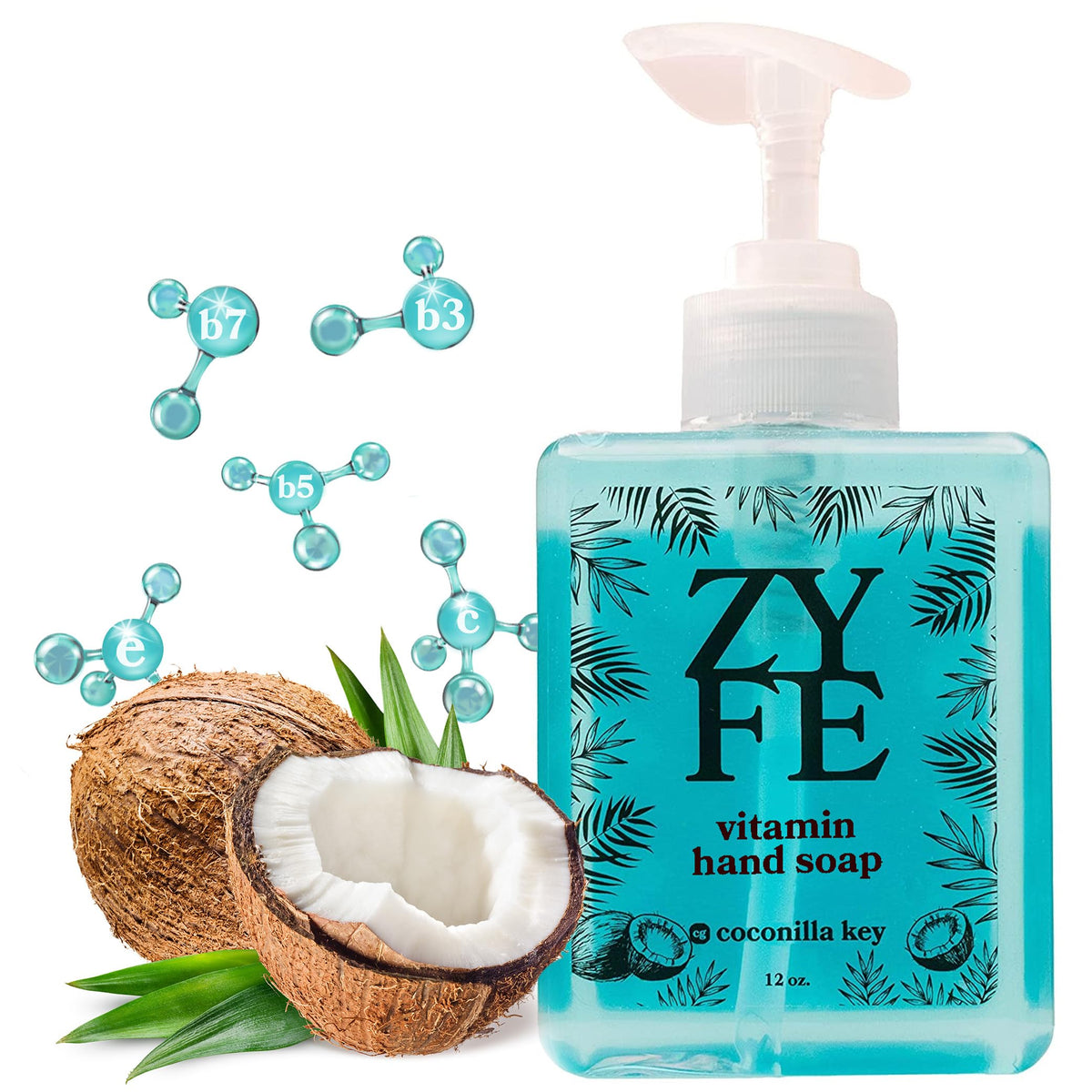 Zyfe Vitamin Hand Soap - Moisturizing Liquid Soap With Coconilla Fragrance, 12Oz Pump, Aqua Breeze