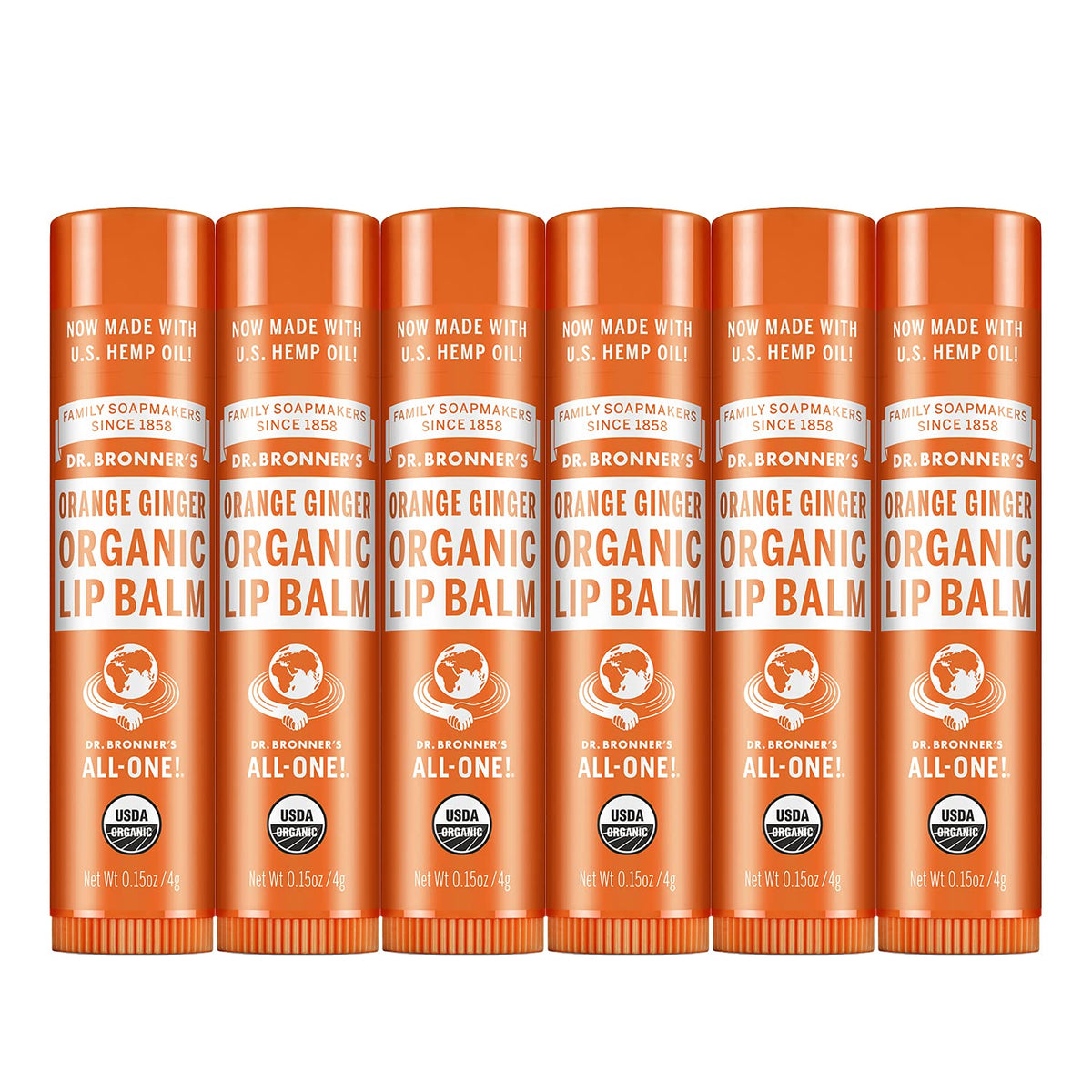 Dr. Bronner'S Organic Lip Balm - Orange Ginger, 15 Oz, 6-Pack, Moisturizing Beeswax & Avocado