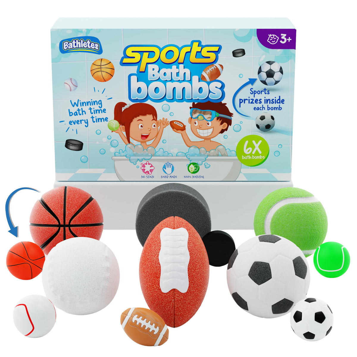 Bathletes 6Pc Sporty Kids Bath Bombs - Surprise Inside Bath Toys For Toddlers 3+