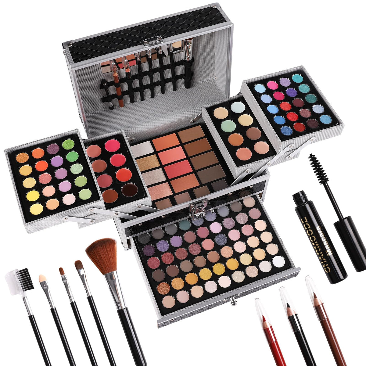 Charmcode All-In-One Makeup Gift Set For Women - Eyeshadow, Lipstick, Brushes & More, Black