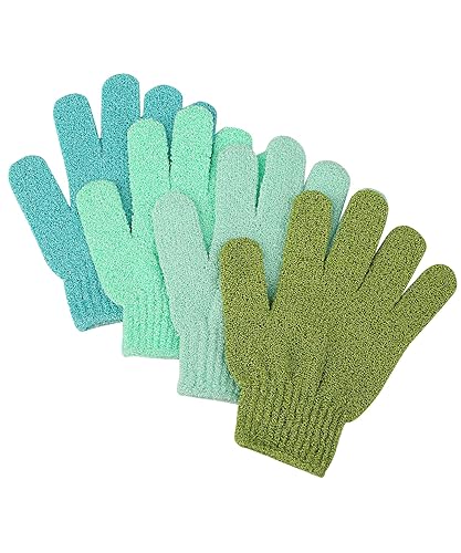 Slick Exfoliating Gloves, 4 Pcs Body Scrub Mitts, Loofah Shower Gloves, Shades Of Green