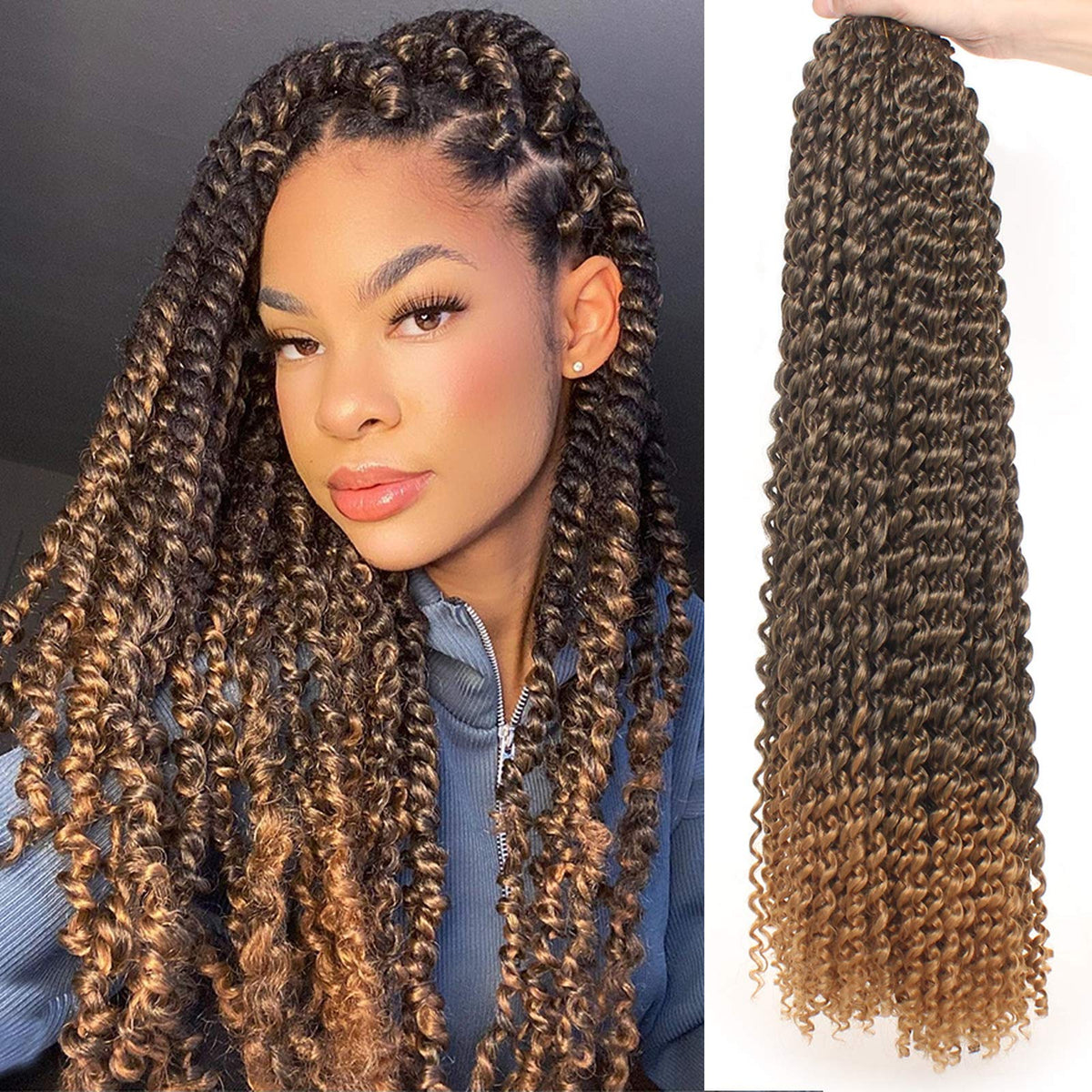 Leeven 24&quot; Ombre Blonde Passion Twist Hair - 7 Packs Synthetic Water Wave Braiding for Butterfly Locs