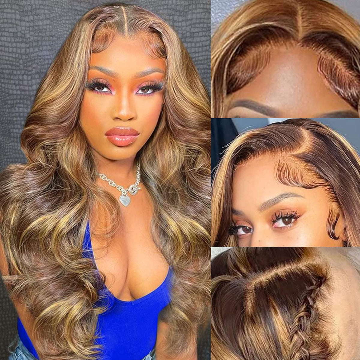 Aicrelery 20&quot; 4/27 Honey Blonde 13X6 Lace Front Wig, Body Wave, Pre Plucked,