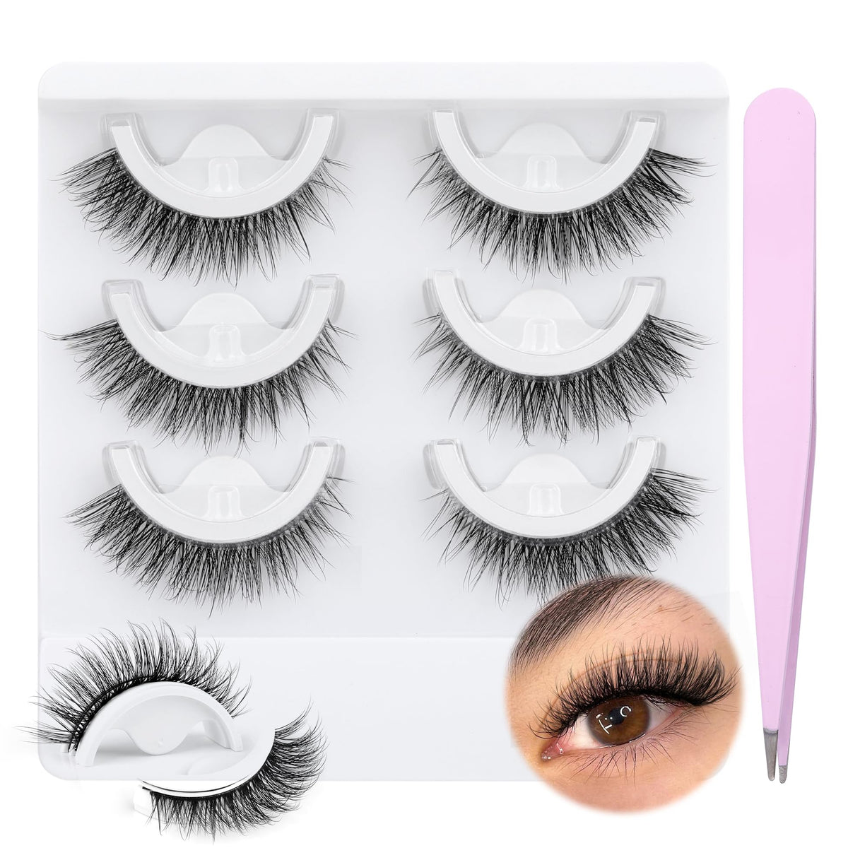 Wiwoseo Self Adhesive Eyelashes - No Glue, Reusable, Waterproof, 3 Pairs, Natural Look