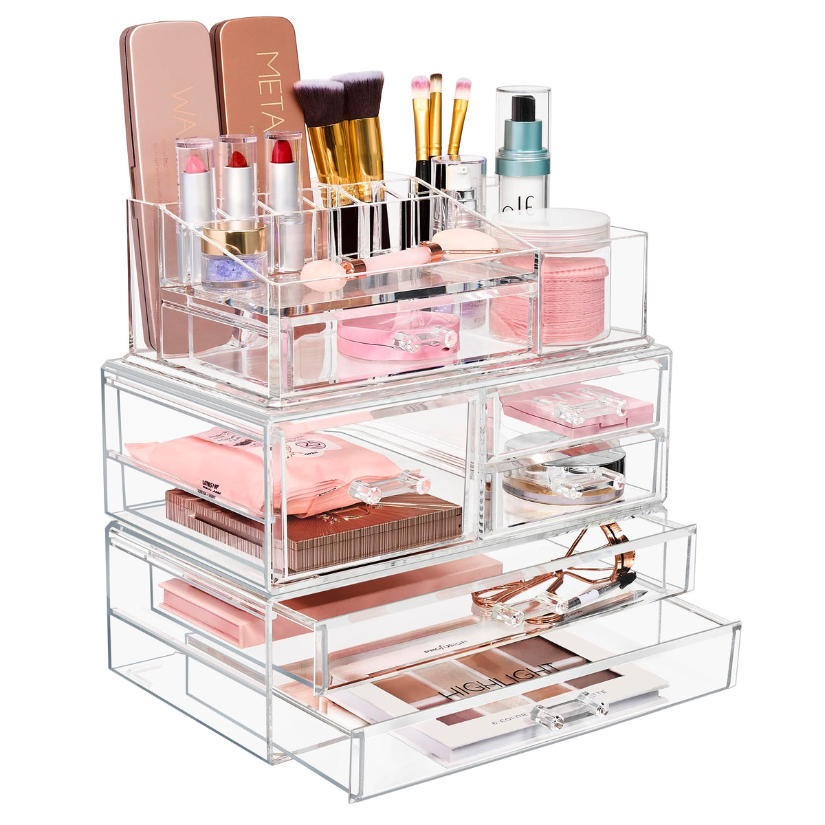 Sorbus Extra Large Acrylic Makeup Organizer - 3 Piece Stackable Cosmetic Storage Set, Clear