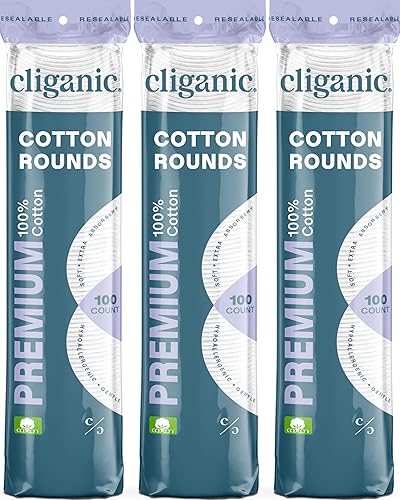 Cliganic Premium Cotton Rounds - 300 Count Makeup Remover Pads, Hypoallergenic, Lint-Free