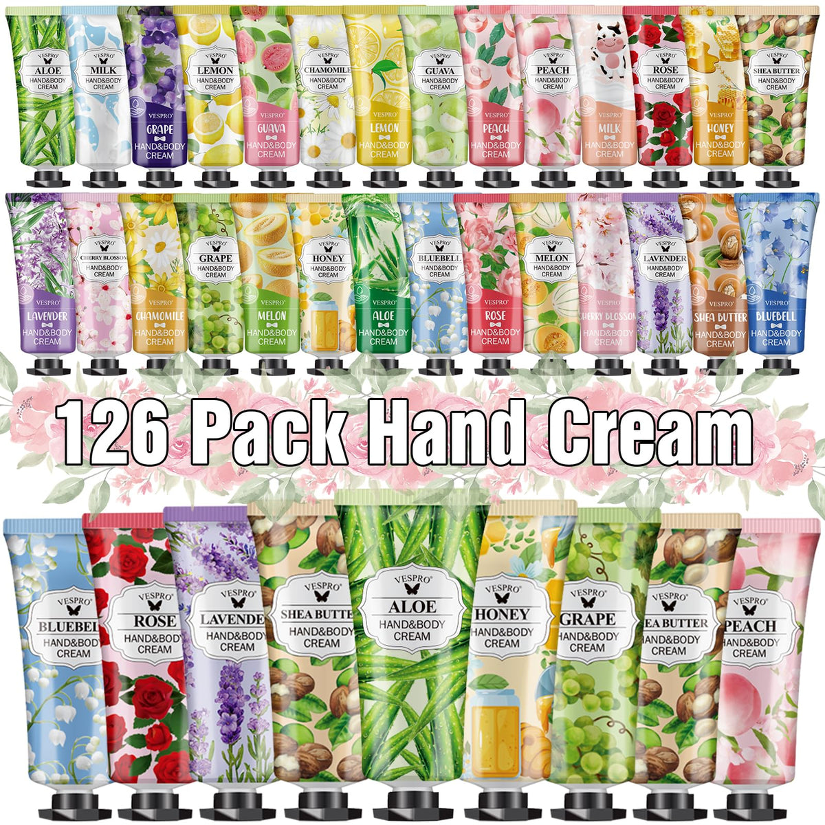 Vespro 126 Pack Hand Cream Set - Travel Size Lotion For Gifts, Dry Cracked Hands Relief