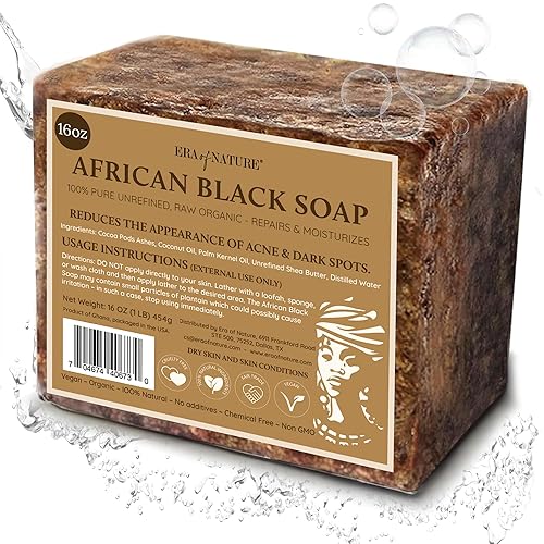 Era Of Nature Organic African Black Soap - 16Oz For Dry Skin & Skin Conditions - Pure & Natural