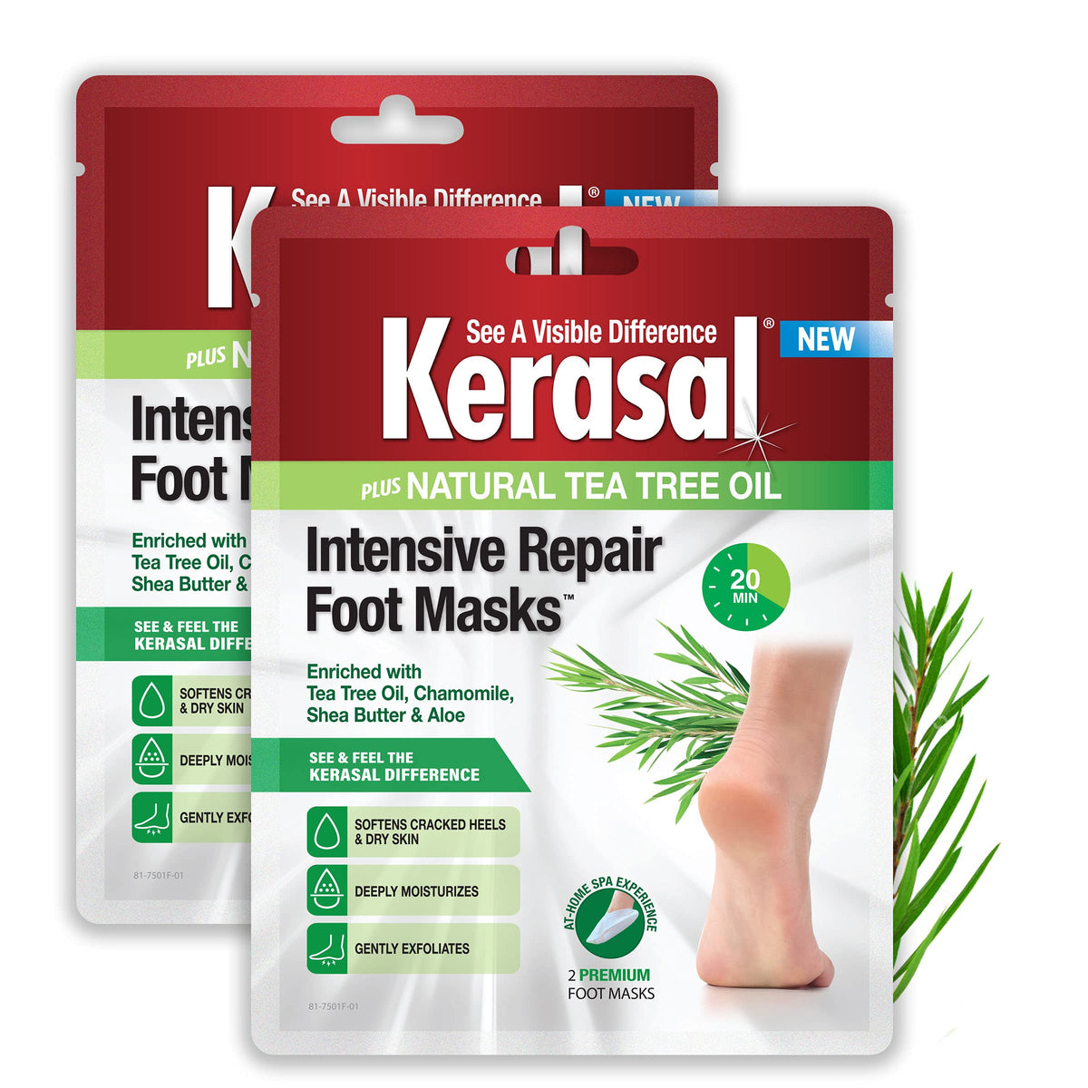 Kerasal Intensive Repair Foot Mask For Cracked Heels & Dry Feet, 2 Count, 2 Pack