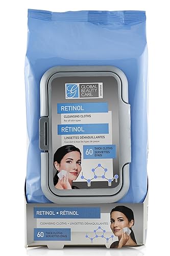 Global Beauty Care Retinol Cleansing Cloths & Makeup Removal Wipes, 60 Count