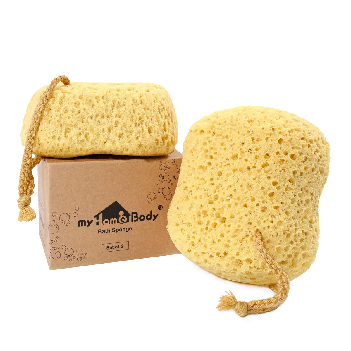 Myhomebody Large Foam Loofah Bath Sponge – Yellow, 2 Pack, Lots Of Lather For Shower