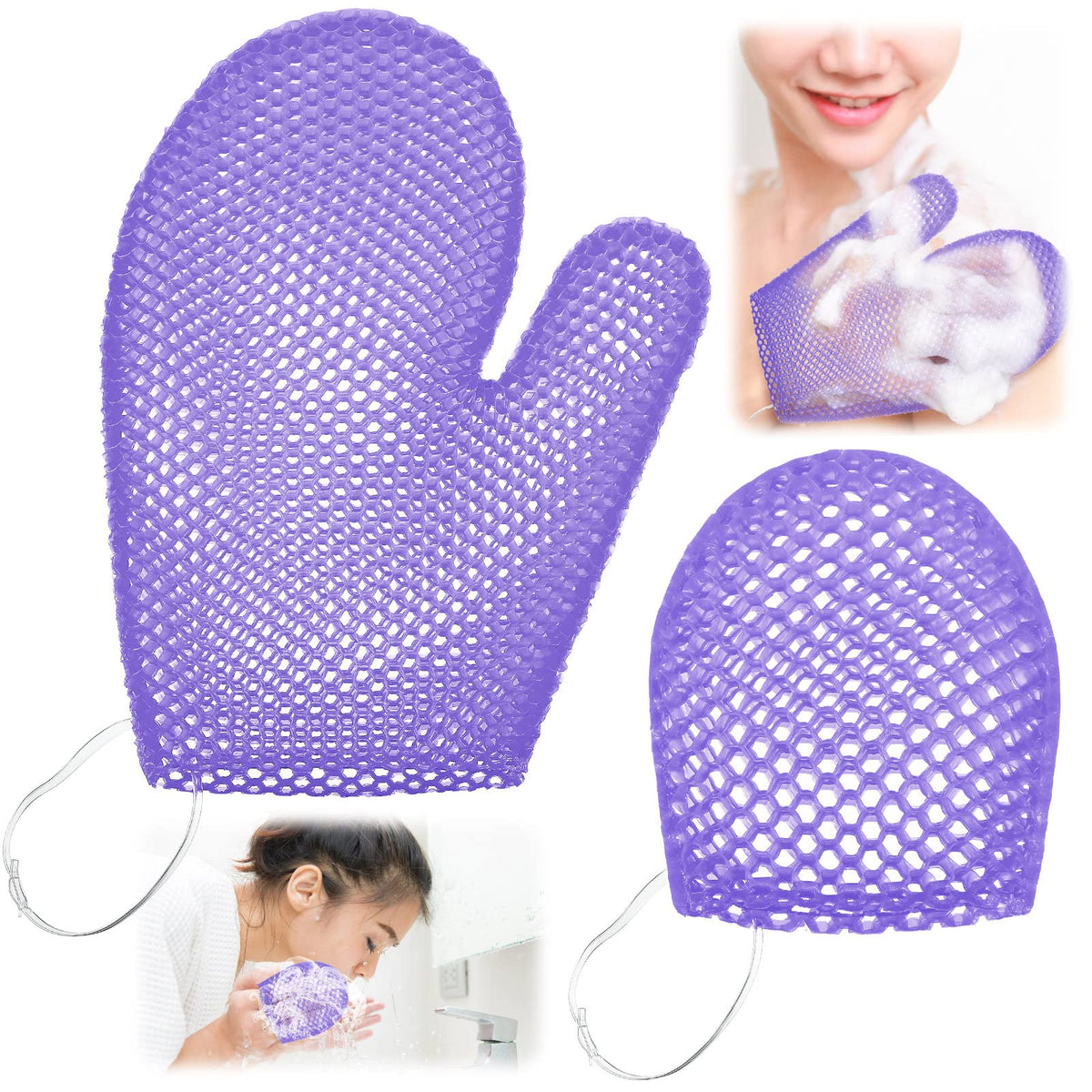 Karenhi Honeycomb Exfoliating Scrubber Set - Face & Body Mitts, Quick Drying, Purple, 2 Pack