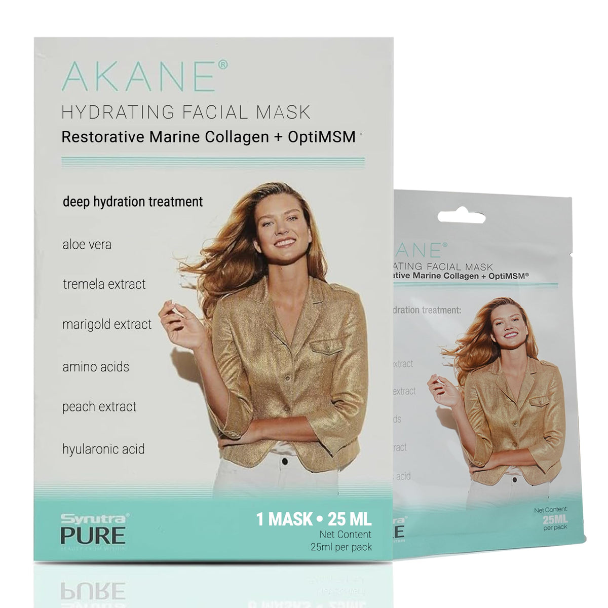 Akane Hydrating Facial Masks With Marine Collagen & Hyaluronic Acid - 1 Pack For Radiant Skin