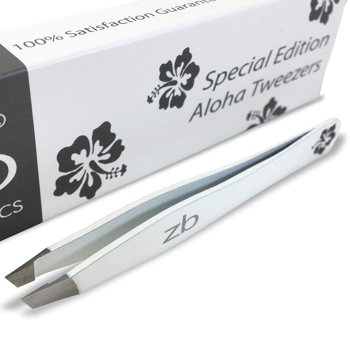 Zizzili Basics Tweezers - Special Edition Aloha Slant Tip Tweezer - Best Tweezers for Eyebrow, Facial Hair Removal and Your Prec