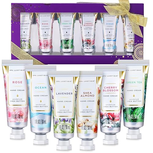 Spa Luxetique Hand Cream Set - 6 X 1Oz Travel Size Aloe & Vitamin E For Dry Skin, Gifts For Women