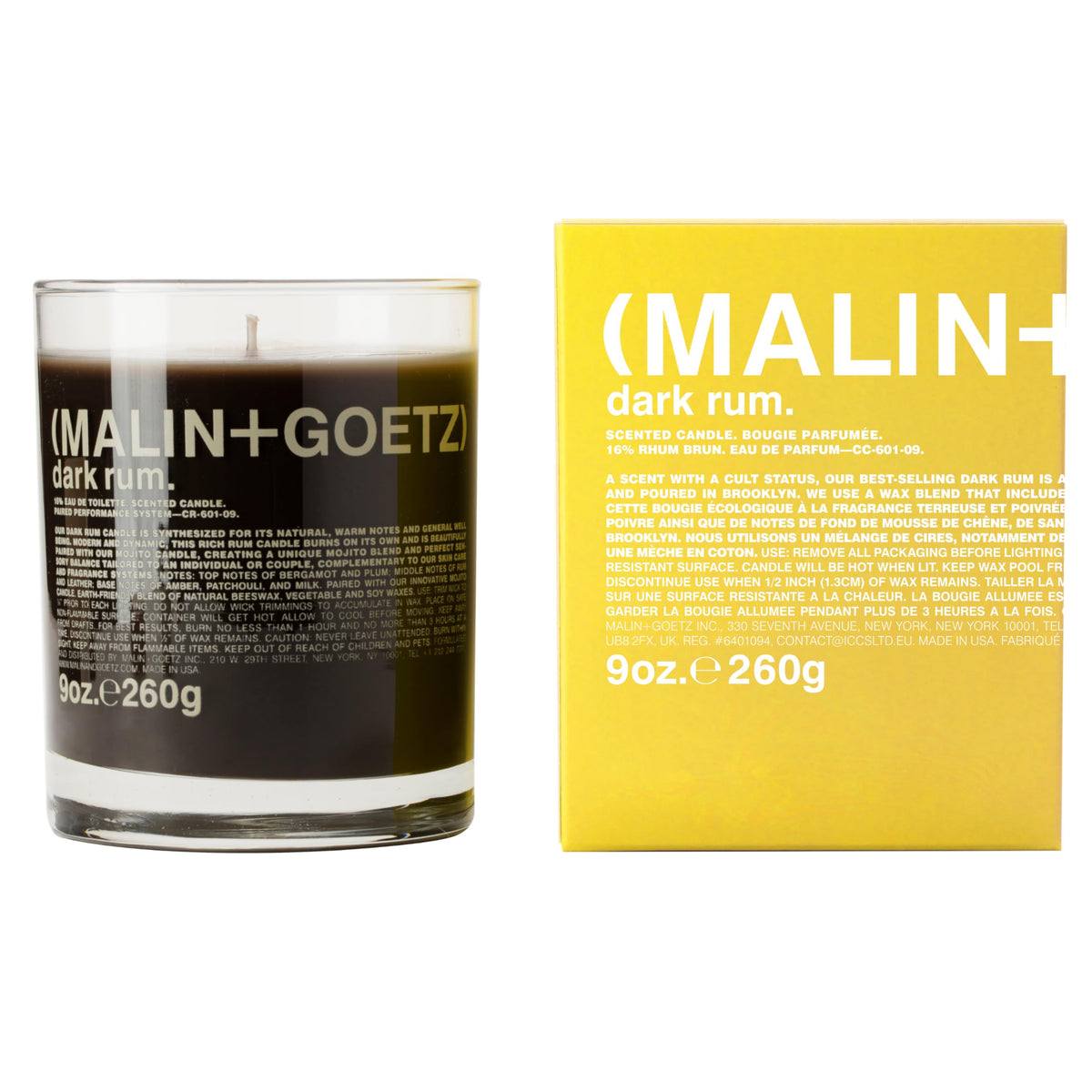 Malin+Goetz Dark Rum Candle, Brown Glass, 9.0 Fl Oz - Luxury Scented Home Fragrance