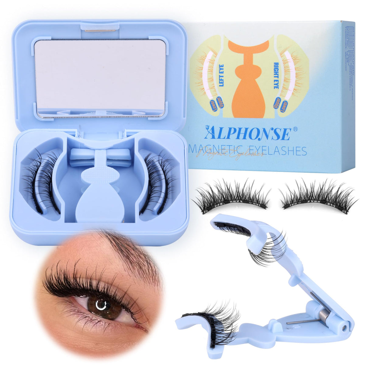 Alphonse 14Mm Natural Magnetic Eyelashes - Wispy Faux Mink Lashes With Applicator, Reusable