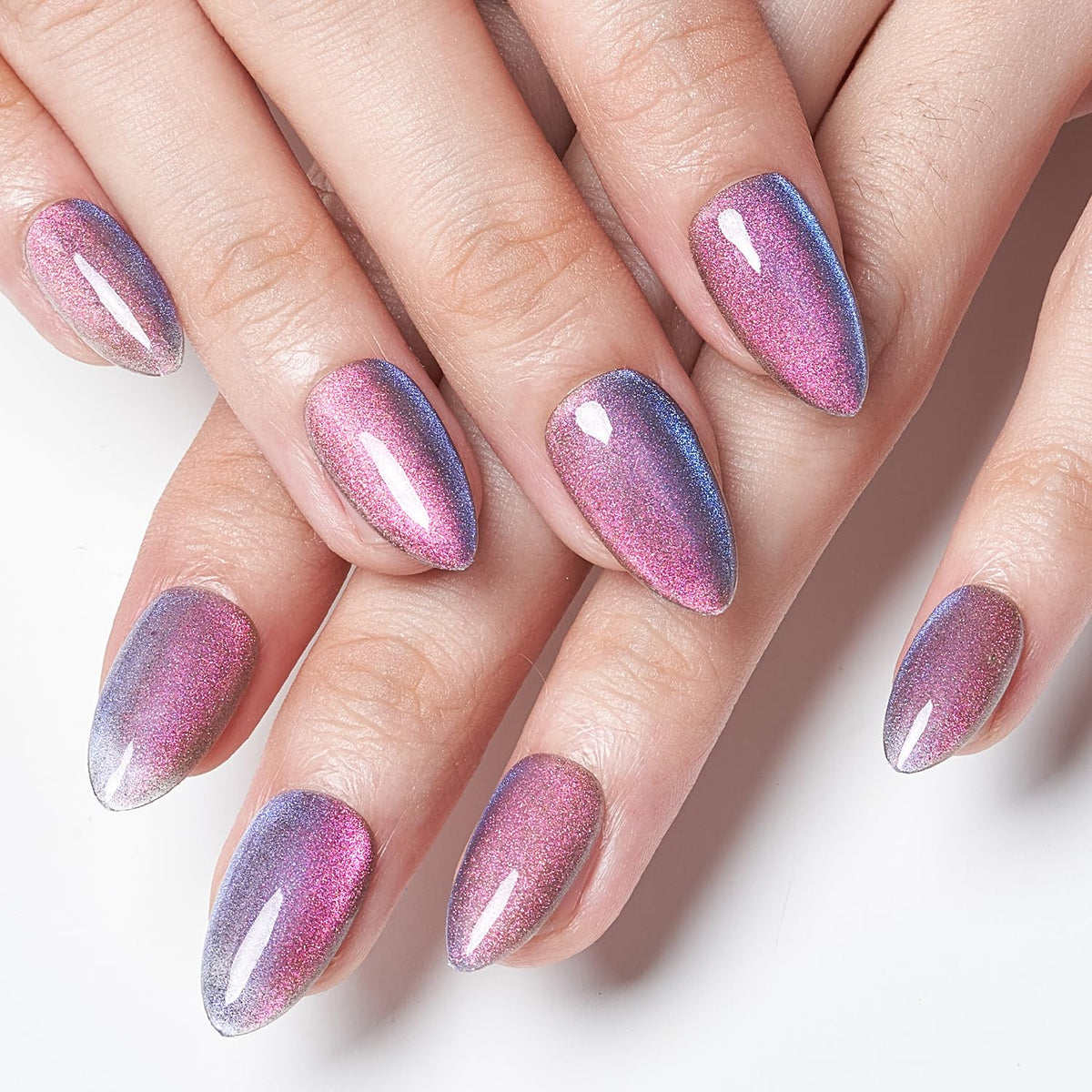 Glamermaid Chameleon Aquamarine Ombre Press On Nails - Medium Almond, Magnetic Gel Nail Kit