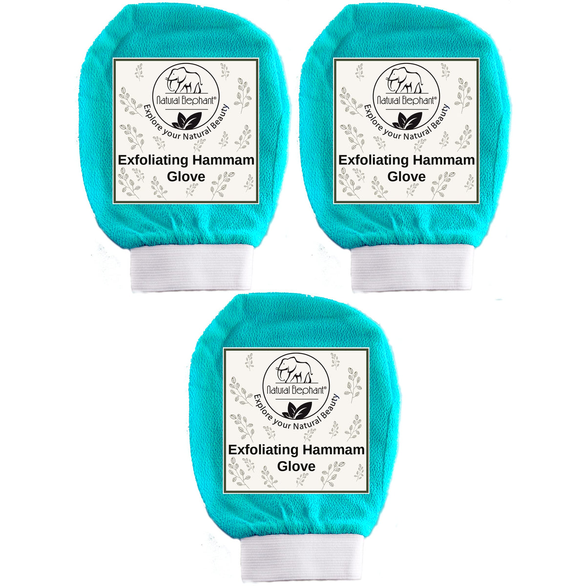 Natural Elephant Exfoliating Hammam Glove Set - Teal Waves (3 Pack) For Smooth Skin