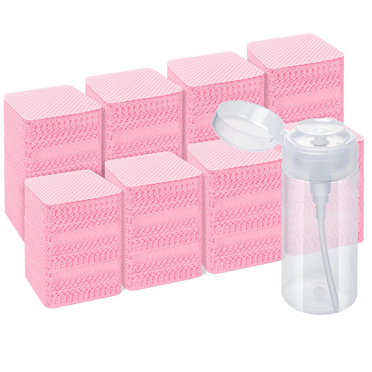 Seonggong Lint Free Nail Wipes, 1080Pcs Acetone Remover Pads With Pump Dispenser, Pink