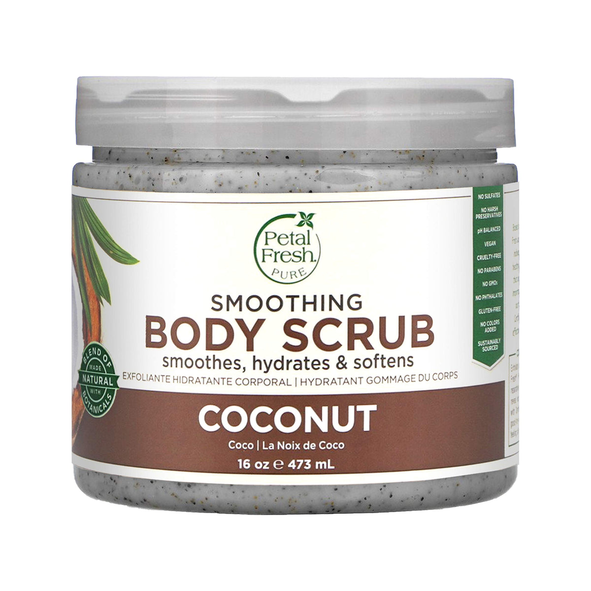 Petal Fresh Coconut Body Scrub - Vegan, Gently Exfoliating, Daily Skincare, 16 Oz