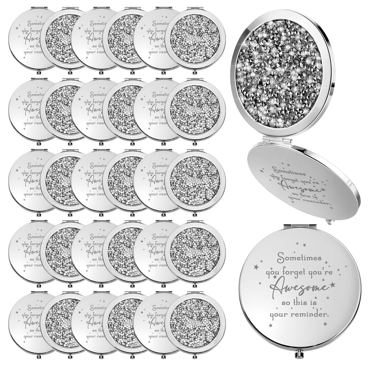 Roowest 30 Pcs Inspirational Compact Mirror - White Magnifying Pocket Mirror Gift For Women