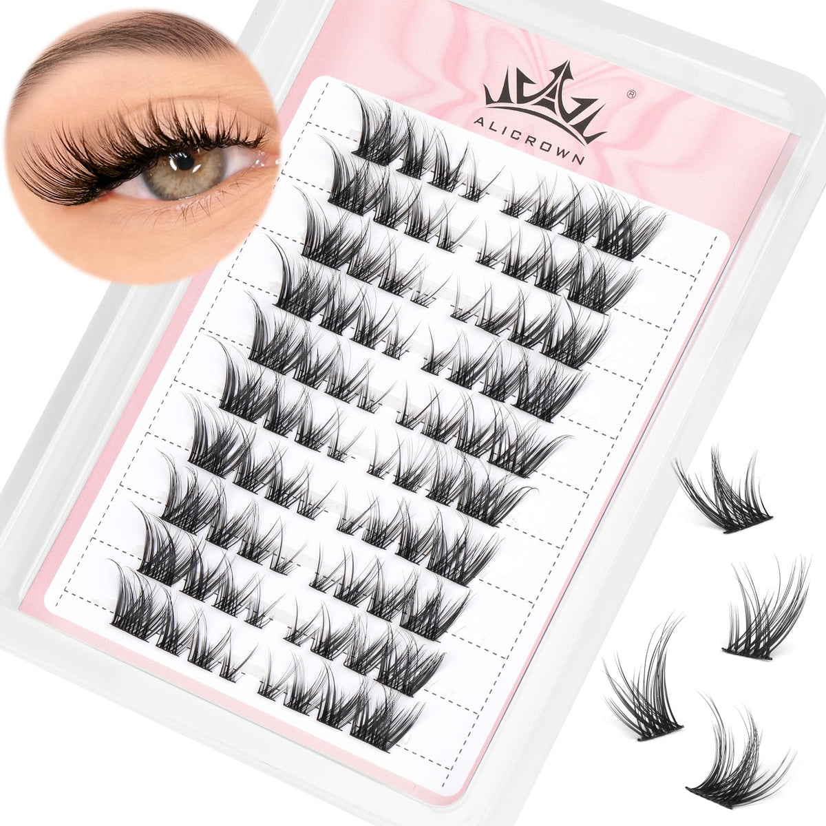 ALICROWN HAIR Natural Lash Clusters - Cat Eye Wispy Eyelash Extensions, 72Pcs, 12MM-