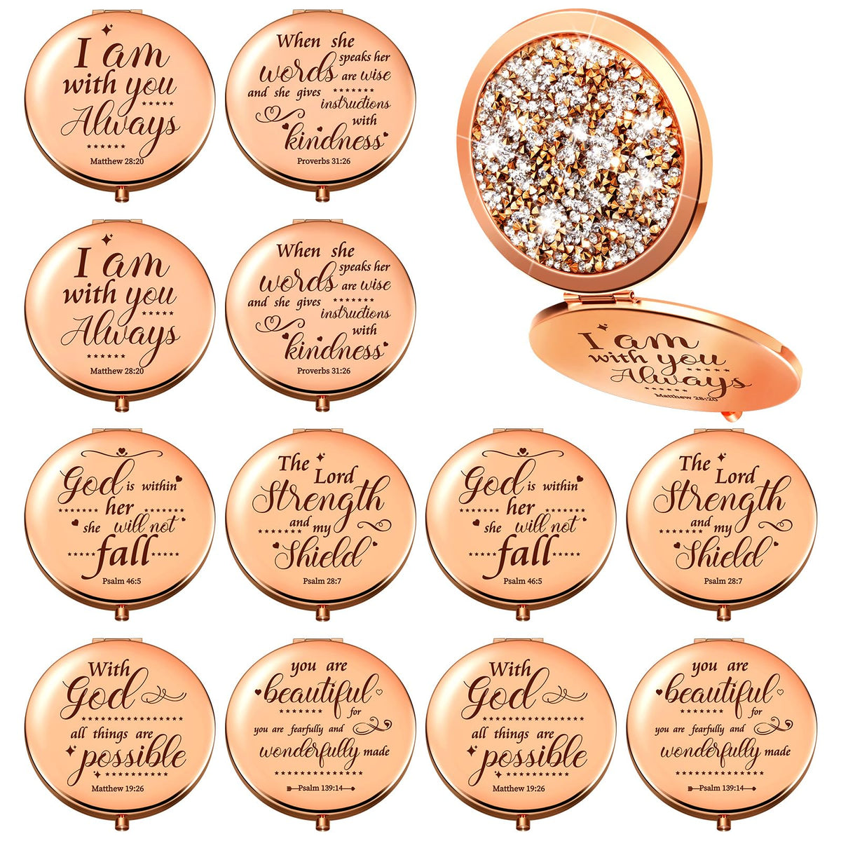 Thyle 12 Pcs Rose Gold Compact Makeup Mirror - Christian Gifts For Women, Bible Verse Inspirational