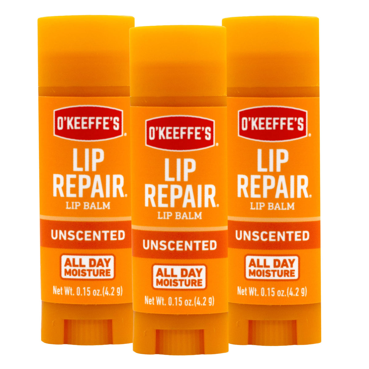 O'Keeffe'S Unscented Lip Repair Balm, 0.15 Oz, Pack Of 3 For Dry, Cracked Lips