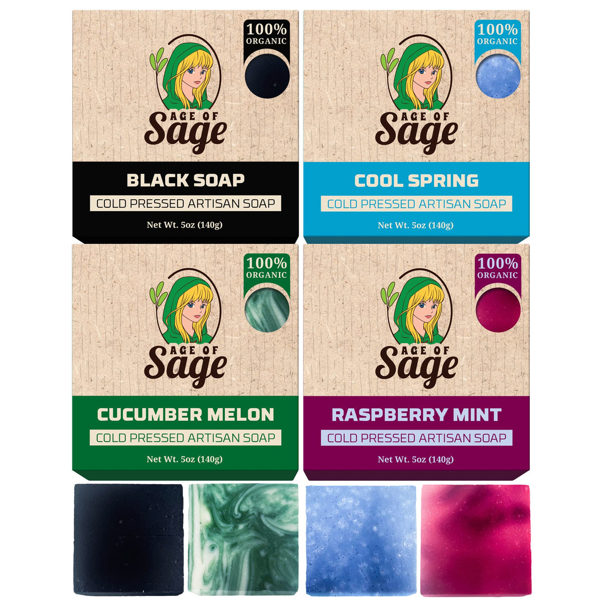 Age Of Sage Vegan Cold Process Soap Gift Set For Men - Aromatic Moisturizing Wash (4 Pack)