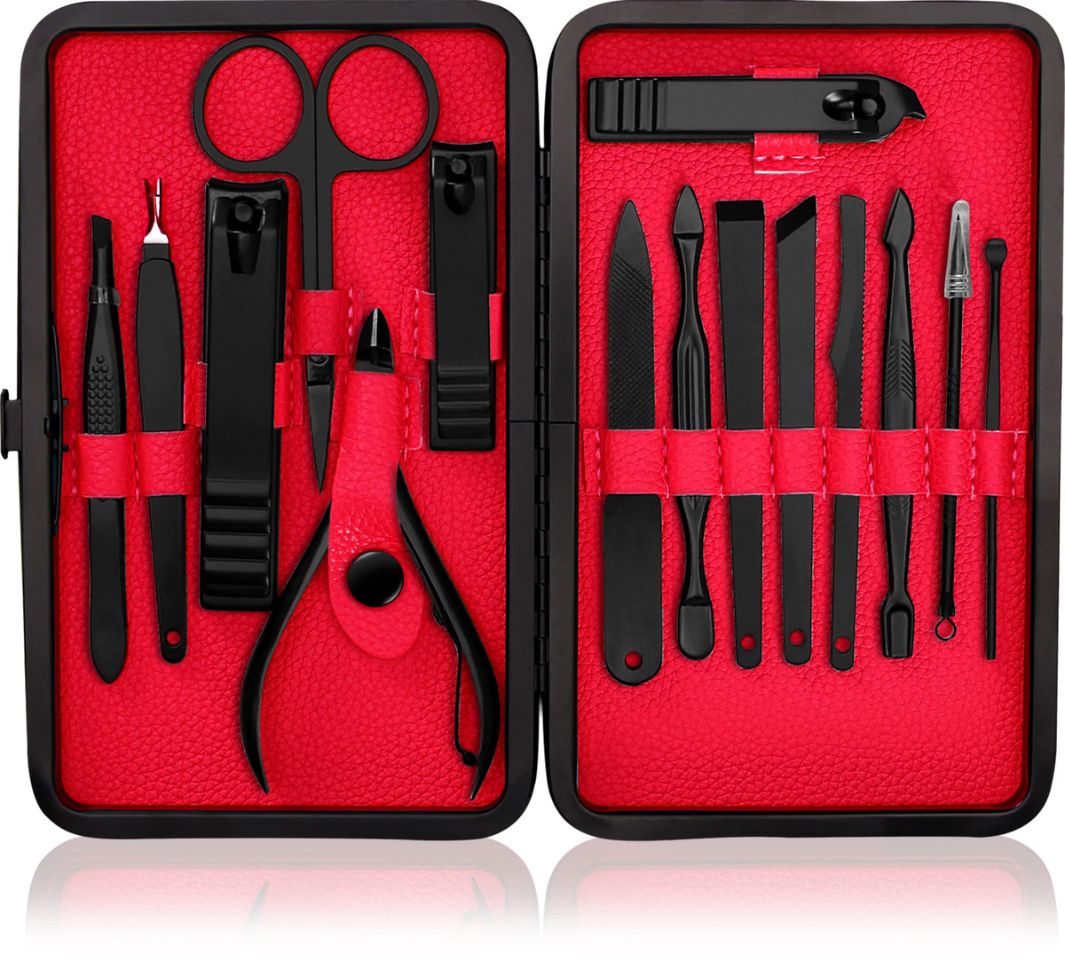 Utopia Care 15-Piece Stainless Steel Manicure Set With Luxurious Travel Case - Red