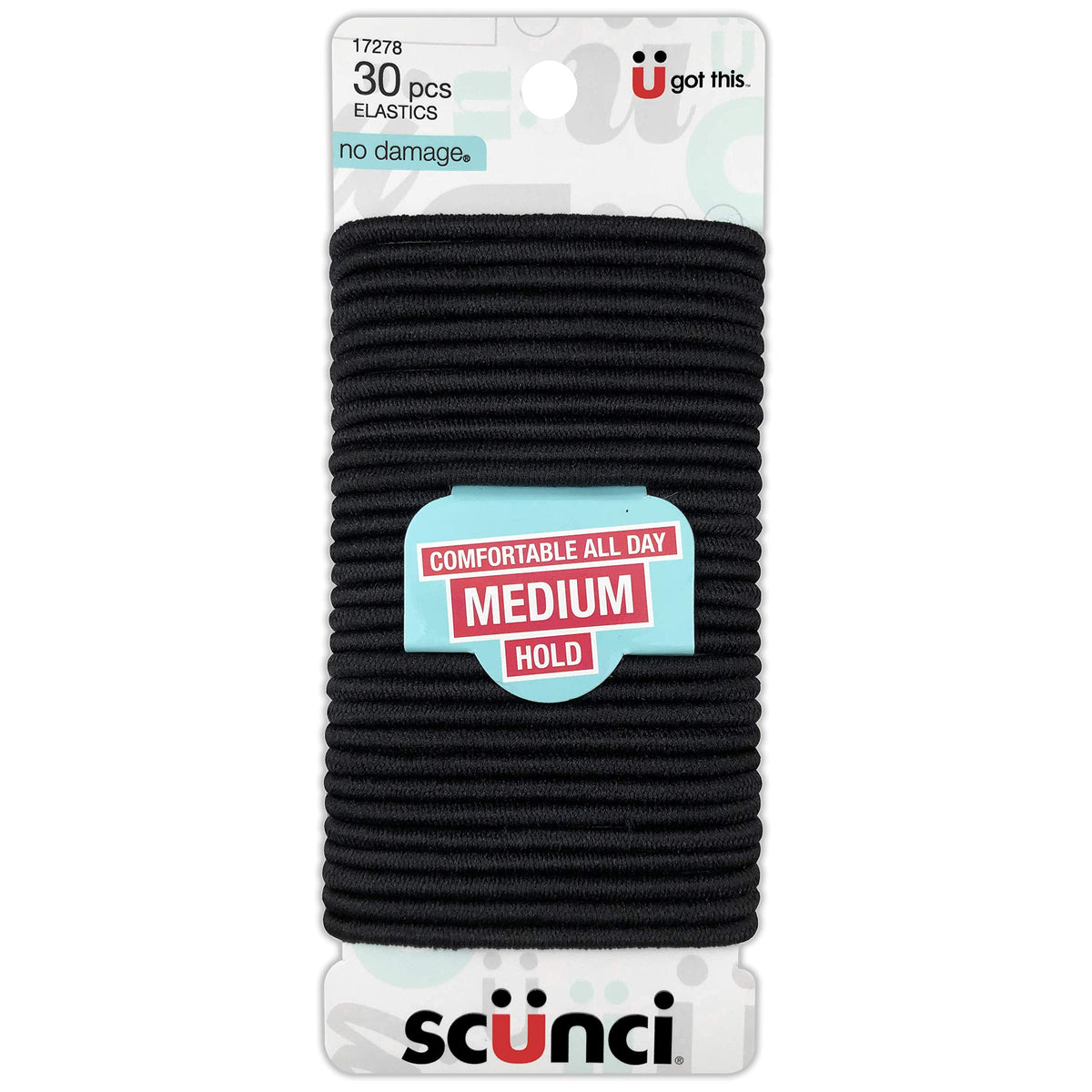 Scunci Large No Damage Black Elastics, 4Mm, 30 Count - Effortless Beauty Hair Ties