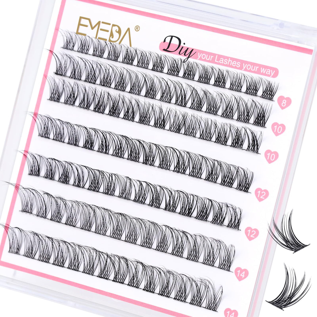 EMEDA D Curl Lash Clusters - 84PCS Wispy DIY Eyelash Extensions, Mix 8-16mm, Synthetic Fib