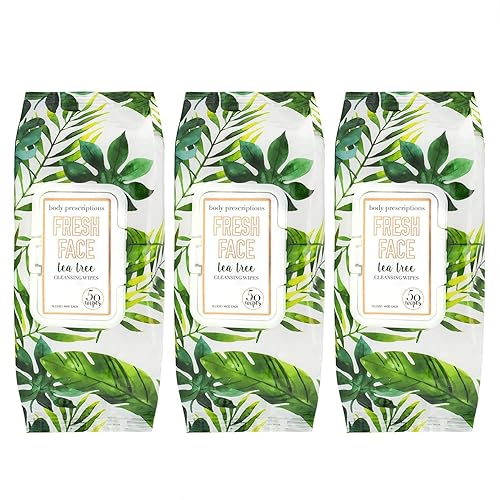 Body Prescriptions Tea Tree Facial Wipes - Moisturizing Cleansing Towelettes, 50 Count (3 Pack)